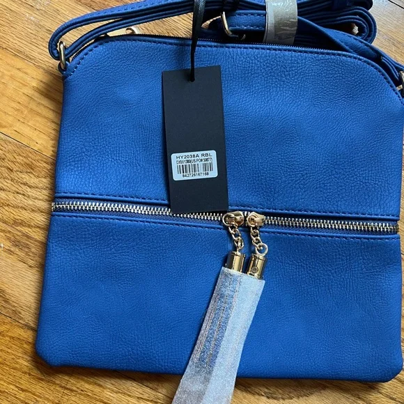 NWT Deluxity Lightweight Medium Crossbody Bag with Tassel in Bright Blue - Picture 2 of 11